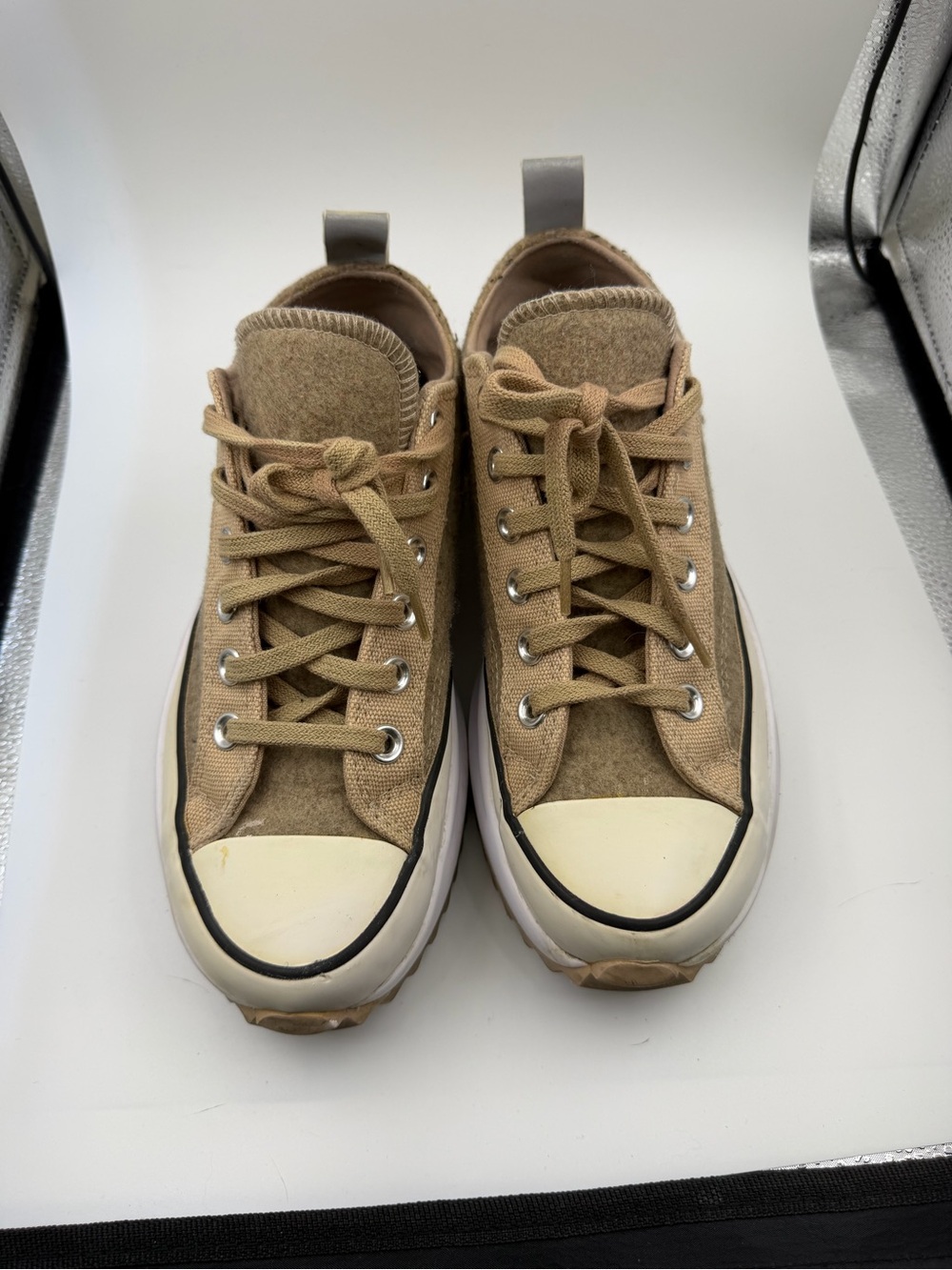 Converse Low-Top Sneakers in Tan and Cream